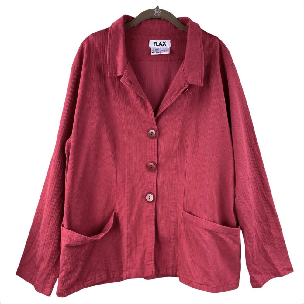Flax Button Front Canvas Utility Jacket Size M Red Oversized